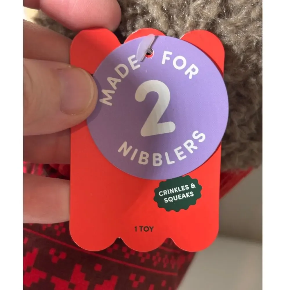 Books & Barkley NWT Crinkly Squeaker Bear Dog Toy Plush Red Winter Holiday 21